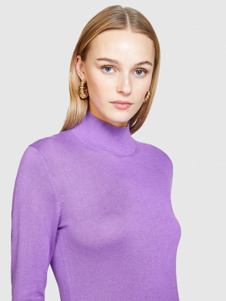 Turtleneck in silk blend - women's high neck sweaters - Lilac | Sisley image number 5